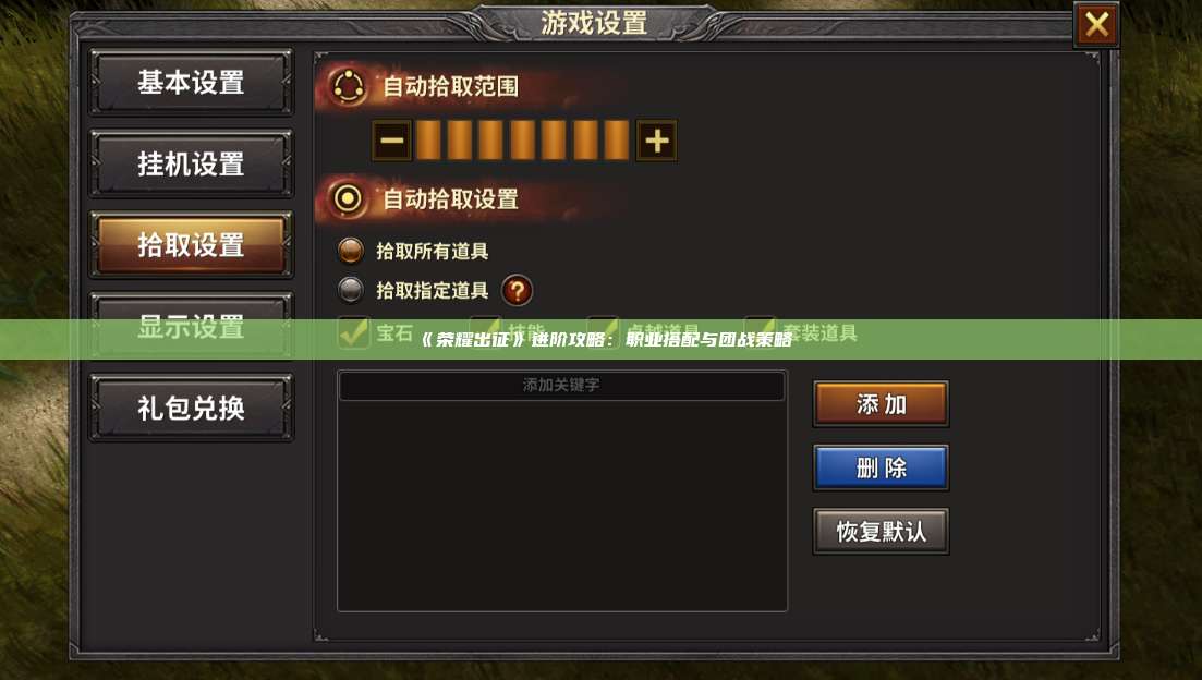 《荣耀出征》进阶攻略：职业搭配与团战策略