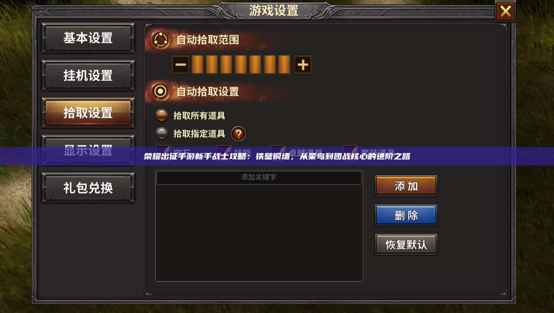 荣耀出征手游新手战士攻略：铁壁铜墙，从菜鸟到团战核心的进阶之路